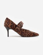 vices Pantofi eleganți Maro Leopard cu toc stiletto cu branț din piele naturală cu cataramă Nalisette