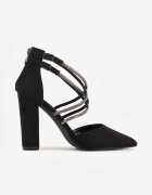 vices Pantofi eleganti Negri cu toc gros cu branț din piele decorați cu zirconii și barete Sairira