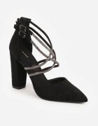 vices Pantofi eleganti Negri cu toc gros cu branț din piele decorați cu zirconii și barete Sairira