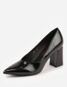 vices Pantofi eleganți negri lăcuiți cu toc gros cu branț din piele naturală Modvire