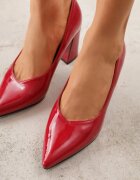 vices Pantofi eleganți Roșii Lăcuiți cu toc gros cu branț din piele naturală Modvire