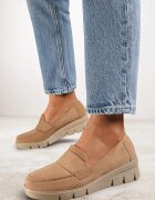 vices Pantofi Mocasin Bej închis pe pană cu branț din piele naturală Decorați cu o curea Zorvia