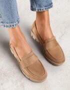 vices Pantofi Mocasin Bej închis pe pană cu branț din piele naturală Decorați cu o curea Zorvia