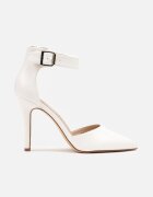 vices Pantofi stiletto albi cu branț din piele naturală decorați cu o cataramă Greliri