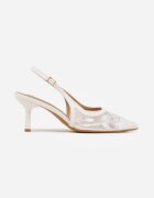 vices Pantofi stiletto Albi Slingback din Plasă pe toc mic cu Broderie și Mărgele Vilin