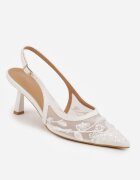 vices Pantofi stiletto Albi Slingback din Plasă pe toc mic cu Broderie și Mărgele Vilin