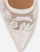 vices Pantofi stiletto Albi Slingback din Plasă pe toc mic cu Broderie și Mărgele Vilin