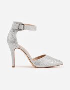 vices Pantofi stiletto Argintii cu circonii mici și branț din piele Vortinia