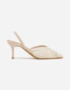vices Pantofi stiletto Bej Cu paiete Slingback cu toc cui cu vârf ascuțit decorați cu perle și mărgele Kleomene