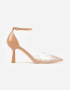 vices Pantofi stiletto bej cu toc stiletto cu branț din piele naturală decorați cu zirconii Lilarin