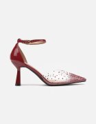 vices Pantofi stiletto bordo cu branț din piele naturală decorați cu zirconii Lilarin