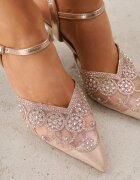 vices Pantofi stiletto din plasă șampanie decorați cu zirconii și sclipici Orinelis