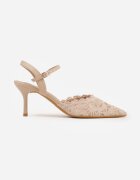 vices Pantofi stiletto Elegante Bej închis cu vârf de dantelă și curea în jurul gleznei Figesa