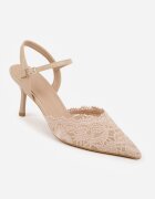 vices Pantofi stiletto Elegante Bej închis cu vârf de dantelă și curea în jurul gleznei Figesa