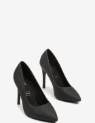 vices Pantofi Stiletto Negre cu Branț din Piele Naturală Decorate cu Sclipici Resirya