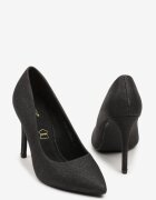 vices Pantofi Stiletto Negre cu Branț din Piele Naturală Decorate cu Sclipici Resirya