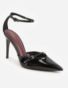 vices Pantofi stiletto Negre cu Luciu Lăcuit și Cataramă Decorativă Tilonea