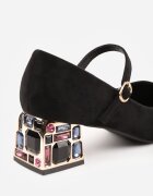 vices Pantofi stiletto Negre cu toc cu decorațiuni bijuterii cu cataramă și branț din piele Aletan