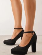 vices Pantofi stiletto Negre pe toc gros și platformă cu branț din piele naturală și aplicație Liliwen