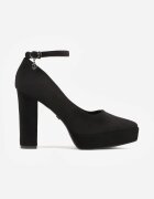 vices Pantofi stiletto Negre pe toc gros și platformă cu branț din piele naturală și aplicație Liliwen