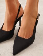 vices Pantofi stiletto Negre Slingback din Imitație de piele întoarsă cu Cataramă Dreptunghiulară Natuma