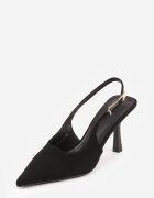 vices Pantofi stiletto Negre Slingback din Imitație de piele întoarsă cu Cataramă Dreptunghiulară Natuma