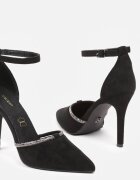 vices Pantofi stiletto Negri cu Brant din Piele Naturală și Curea Decorativă cu Strasuri Lizzeth