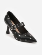 vices Pantofi stiletto Negri cu toc cui cu branț din piele naturală Ornamentați cu nituri Rileinea