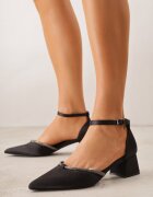 vices Pantofi stiletto Negri de Satin cu Toc Gros cu Branț din Piele Naturală și Zirconii Learetha