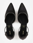 vices Pantofi stiletto Negri de Satin cu Toc Gros cu Branț din Piele Naturală și Zirconii Learetha