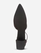 vices Pantofi stiletto Negri de Satin cu Toc Gros cu Branț din Piele Naturală și Zirconii Learetha