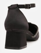 vices Pantofi stiletto Negri de Satin cu Toc Gros cu Branț din Piele Naturală și Zirconii Learetha