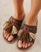 vices Papuci Maro Închis cu Talpă Plată în Stil Boho cu Franjuri Averathla