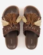 vices Papuci Maro Închis cu Talpă Plată în Stil Boho cu Franjuri Averathla