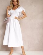 vices Rochie Albă Cambrată Maxi cu Volane Giftis
