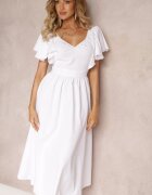 vices Rochie Albă Cambrată Maxi cu Volane Giftis
