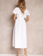 vices Rochie Albă Cambrată Maxi cu Volane Giftis