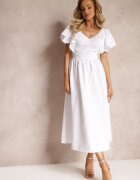 vices Rochie Albă Cambrată Maxi cu Volane Giftis