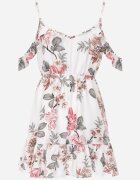 vices Rochie Albă Cloche cu Imprimeu Floral cu Volane Nonare