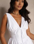 vices Rochie Albă Cloche Fără Mâneci Decorată cu o fundă Folawenna