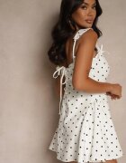 vices Rochie Albă Evazată cu buline cu bretele cu legătură tip corset Sarione