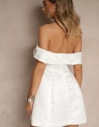 vices Rochie Albă Spaniolă din Satin Decorată cu Aplicații Fenilune