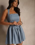 vices Rochie Albastră cu croială evazată decorată cu o curea la gât Addiana