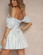 vices Rochie Albastră Decorată cu legătură volane bufe și flori Tolilea