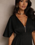 vices Rochie Asimetrică Neagră Cocktail Decorată cu Volan Nelioraia