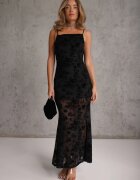 vices Rochie asortată pe bretele din plasă cu model floral din velur Zimvia Neagră