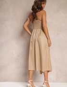 vices Rochie Bej Cloș Maxi cu Tiv Asimetric Chelsene