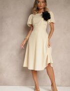 vices Rochie Bej Evazată Decorată Cu Floare 3D Detașabilă Koleira