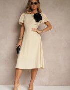 vices Rochie Bej Evazată Decorată Cu Floare 3D Detașabilă Koleira