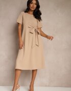 vices Rochie Bej Evazată Decorată Cu Legătură Folarenne